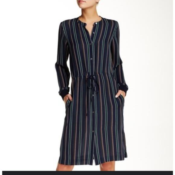Theory Blue Long Sleeve V-Neck Shirt Dress - Picture 1 of 3